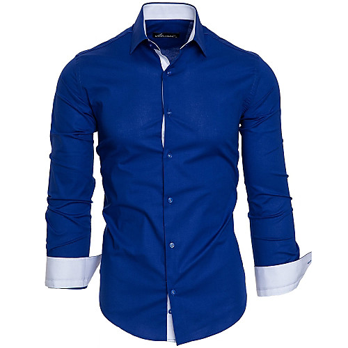 Men's Shirt Solid Colored Collar Classic Collar Wedding Anniversary Patchwork Long Sleeve Slim Tops Polyester Stylish Contemporary Business Professional White Black Royal Blue / Wedding / Summer