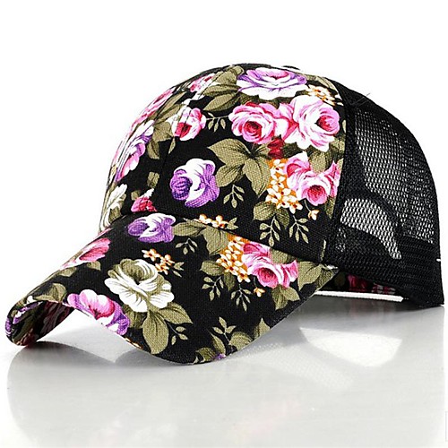 

Women's Basic Cotton Baseball Cap-Floral Print Spring Summer Black Fuchsia Royal Blue