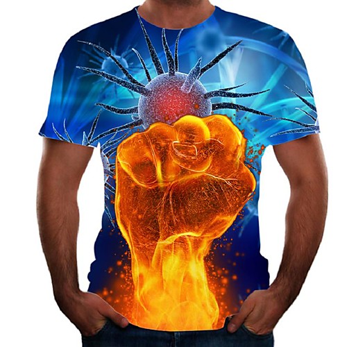 

Men's T shirt Color Block Flame Simulation Plus Size Print Short Sleeve Daily Tops Basic Streetwear Rainbow