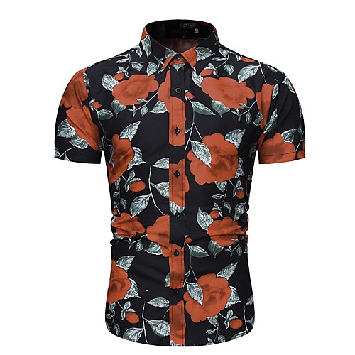 

Men's Floral Geometric Rose Print Shirt Tropical Daily White / Black / Short Sleeve