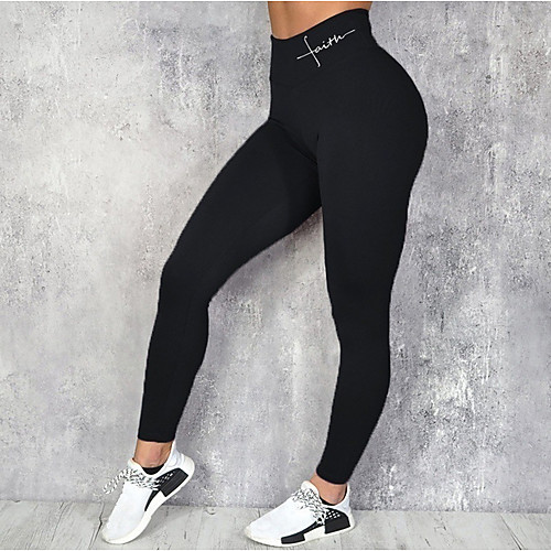

Women's Sporty Basic Skinny Leggings Pure Color Letter Print Full Length Pants Daily Sports Stretchy Solid Colored Letter Cotton High Waist Skinny Blue Wine Black Gray S M L XL XXL / Yoga / Mid Waist