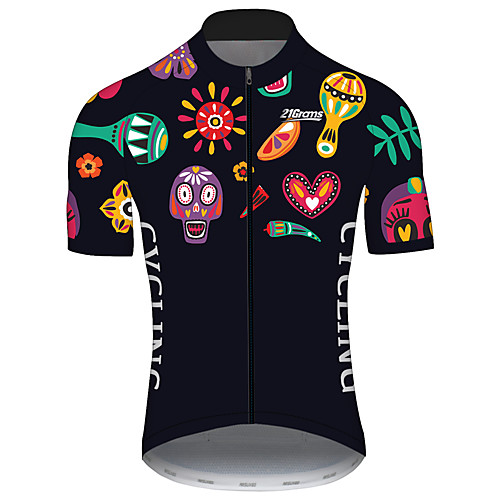 

21Grams Men's Short Sleeve Cycling Jersey Spandex Black / Yellow Skull Floral Botanical Bike Jersey Top Mountain Bike MTB Road Bike Cycling UV Resistant Quick Dry Breathable Sports Clothing Apparel