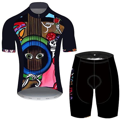 

21Grams Men's Short Sleeve Cycling Jersey with Shorts Black / Red Skull Floral Botanical Bike UV Resistant Quick Dry Breathable Sports Skull Mountain Bike MTB Road Bike Cycling Clothing Apparel