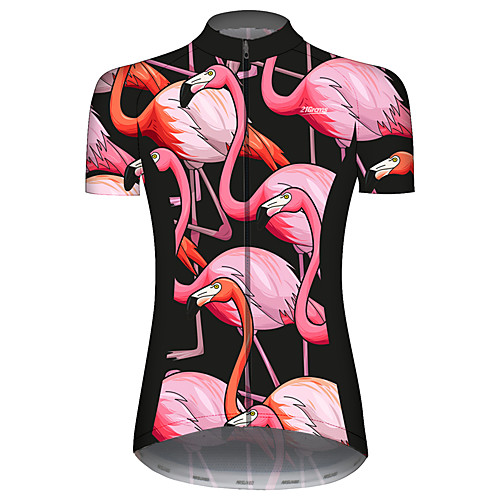 

21Grams Women's Short Sleeve Cycling Jersey Black / Red Flamingo Floral Botanical Animal Bike Jersey Top Mountain Bike MTB Road Bike Cycling UV Resistant Quick Dry Breathable Sports Clothing Apparel