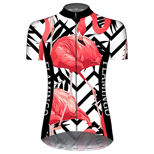 

21Grams Women's Short Sleeve Cycling Jersey Black / Red Stripes Flamingo Floral Botanical Bike Jersey Top Mountain Bike MTB Road Bike Cycling UV Resistant Quick Dry Breathable Sports Clothing Apparel