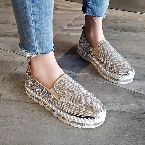 

Women's Loafers & Slip-Ons Flat Heel Round Toe PU Summer Black / Silver