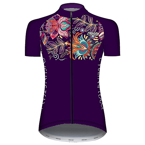 

21Grams Women's Short Sleeve Cycling Jersey Violet Floral Botanical Bike Jersey Top Mountain Bike MTB Road Bike Cycling UV Resistant Quick Dry Breathable Sports Clothing Apparel / Stretchy