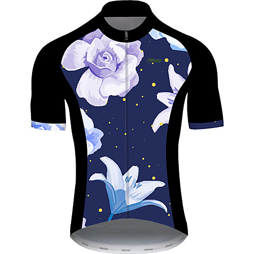 

21Grams Men's Short Sleeve Cycling Jersey Black / Blue Polka Dot Floral Botanical Bike Jersey Top Mountain Bike MTB Road Bike Cycling UV Resistant Breathable Quick Dry Sports Clothing Apparel