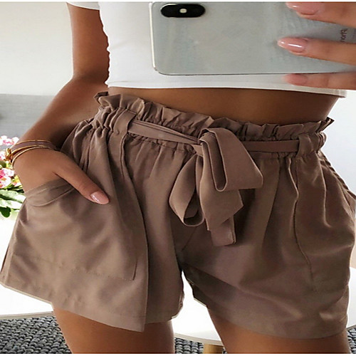 

Women's Sporty Loose Shorts Pants - Solid Colored Cotton White Brown Beige S / M / L