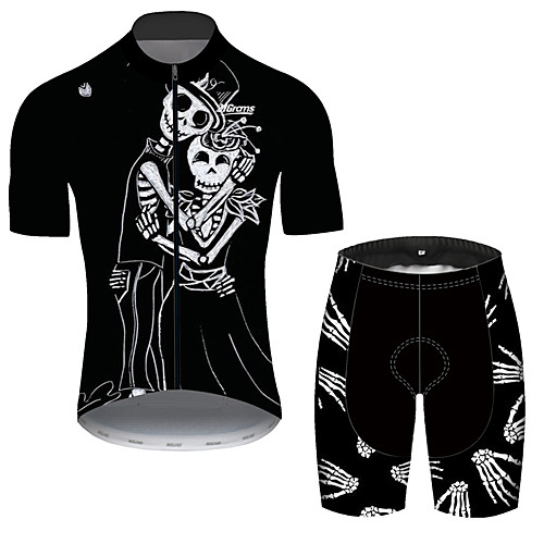 

21Grams Men's Short Sleeve Cycling Jersey with Shorts Black / White Novelty Skull Bike Clothing Suit UV Resistant Breathable 3D Pad Quick Dry Reflective Strips Sports Novelty Mountain Bike MTB Road