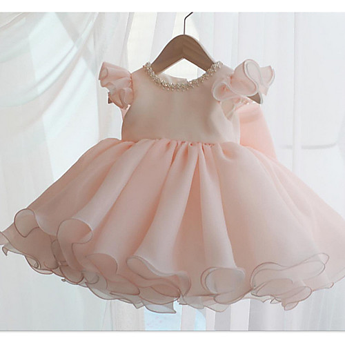 

A-Line Short / Mini Party / Birthday Flower Girl Dresses - POLY Sleeveless Jewel Neck with Lace / Bow(s) / Tier