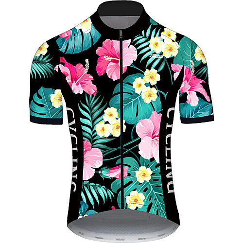 

21Grams Men's Short Sleeve Cycling Jersey PinkGreen Floral Botanical Bike Jersey Top Mountain Bike MTB Road Bike Cycling UV Resistant Breathable Quick Dry Sports Clothing Apparel / Stretchy