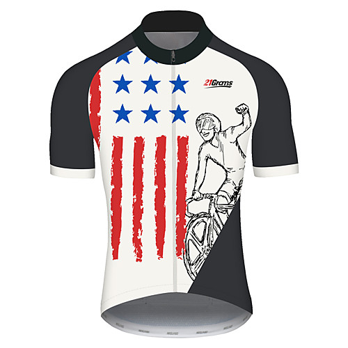 

21Grams Men's Short Sleeve Cycling Jersey Spandex BlackWhite Patchwork American / USA National Flag Bike Jersey Top Mountain Bike MTB Road Bike Cycling UV Resistant Breathable Quick Dry Sports