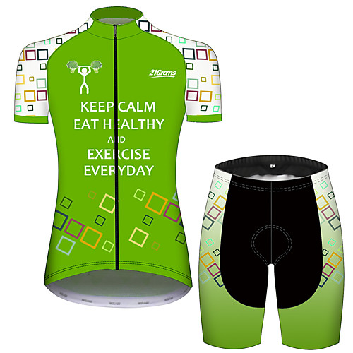 

21Grams Women's Short Sleeve Cycling Jersey with Shorts Spandex Polyester Black / Green Novelty Bike Clothing Suit Breathable Quick Dry Ultraviolet Resistant Sweat-wicking Sports Solid Color Mountain