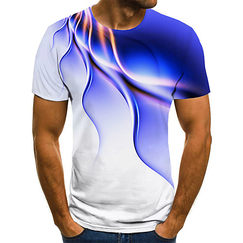 

Men's Holiday Plus Size T-shirt Geometric 3D Graphic Print Short Sleeve Tops Streetwear Exaggerated Round Neck Black Blue Purple