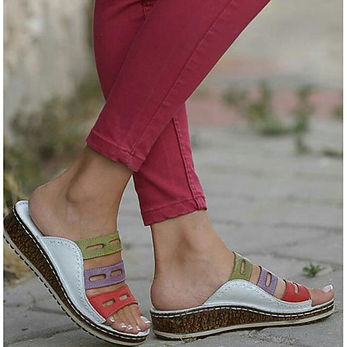 

Women's Sandals Wedge Sandals Bunion Sandals Orthopedic Sandals Summer Wedge Heel Open Toe Casual Daily Color Block PU White / Red / Green