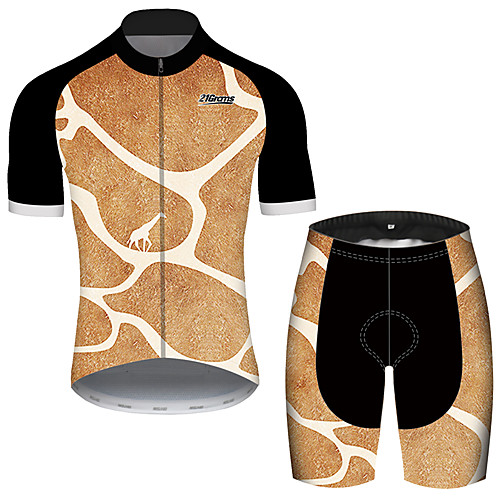 

21Grams Men's Short Sleeve Cycling Jersey with Shorts Spandex Polyester Black / Orange Geometic Animal Giraffe Bike Clothing Suit UV Resistant Breathable Quick Dry Sweat-wicking Sports Geometic