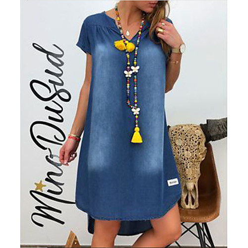 

Women's Shift Dress - Short Sleeves Solid Color V Neck Blue S M L XL XXL XXXL