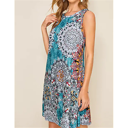 

Women's A Line Dress - Sleeveless Print Blue S M L XL