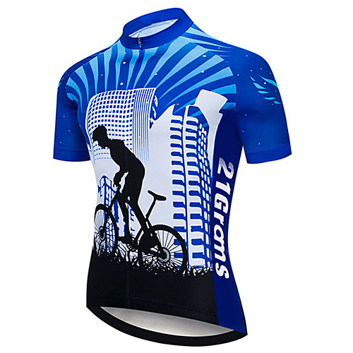 

21Grams Men's Short Sleeve Cycling Jersey Black / Blue Stripes Gradient Bike Jersey Top Mountain Bike MTB Road Bike Cycling UV Resistant Breathable Quick Dry Sports Clothing Apparel / Stretchy