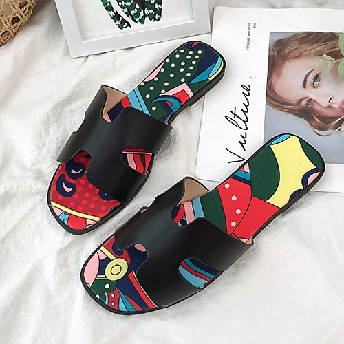 

Women's Slippers & Flip-Flops Boho / Beach Flat Heel Round Toe PU Winter Black / Light Blue