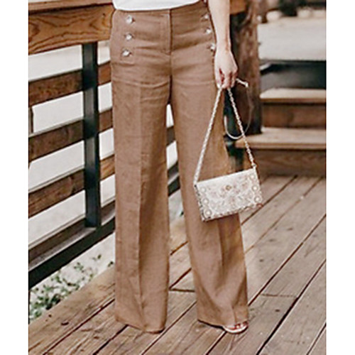 

Women's Basic Chic & Modern Linen Causal Daily Straight Wide Leg Pants Solid Colored Zipper Side Button Black Khaki Green Navy Blue Beige