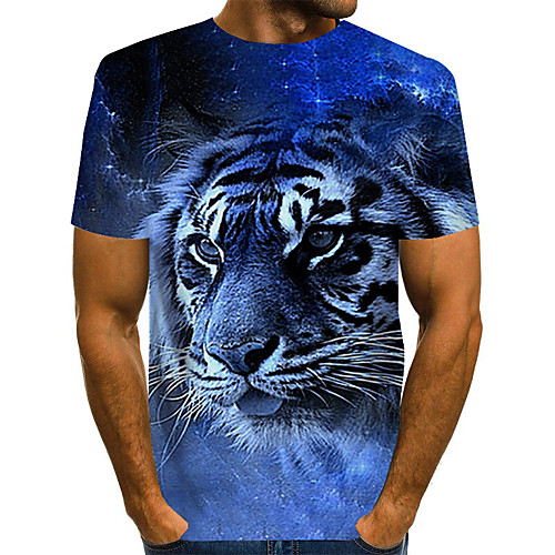 

Men's Plus Size Color Block 3D Print T-shirt Street chic Exaggerated Daily Holiday Round Neck Blue / Short Sleeve