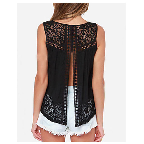 

Women's Solid Colored Lace Cut Out Slim Tank Top Daily Black