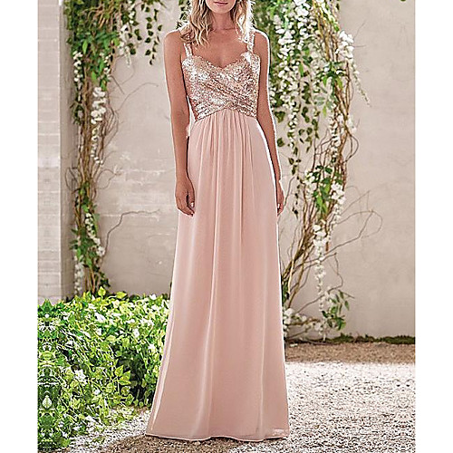 

Sheath / Column Cowl Neck Floor Length Chiffon / Sequined Bridesmaid Dress with Sequin / Ruching