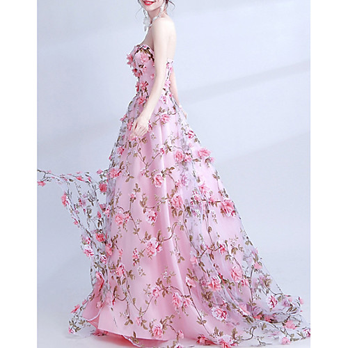 

Ball Gown Floral Engagement Formal Evening Dress Sweetheart Neckline Sleeveless Court Train Polyester with Appliques 2021