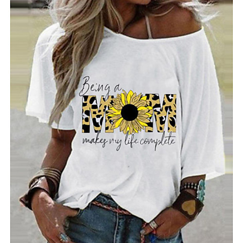 

Women's T-shirt Geometric Print One Shoulder Tops Cotton Basic Top White Blushing Pink Gray