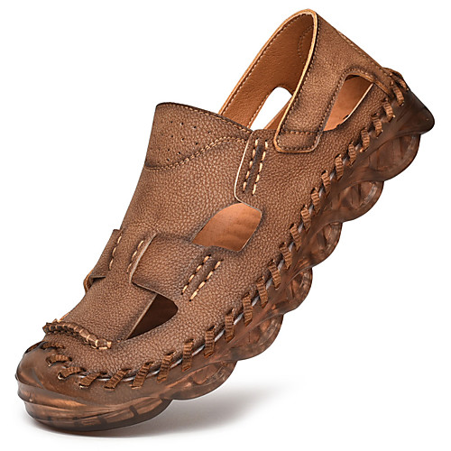 

Men's Cowhide Summer Casual Sandals Walking Shoes Breathable Brown / Black