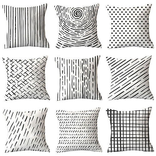 

Set of 9 Polyester Pillow Cover, Geometric Geometic Simple Classic Square Traditional Classic Throw Pillow