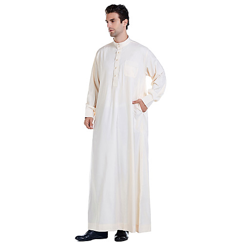 

Men's Solid Colored Fall Abaya Long Daily Long Sleeve Cotton Coat Tops White