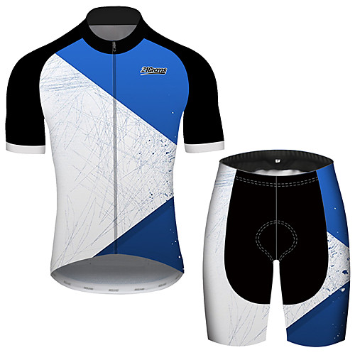 

21Grams Men's Short Sleeve Cycling Jersey with Shorts Blue / White Patchwork Geometic Bike Clothing Suit UV Resistant Breathable Quick Dry Sweat-wicking Sports Solid Color Mountain Bike MTB Road Bike