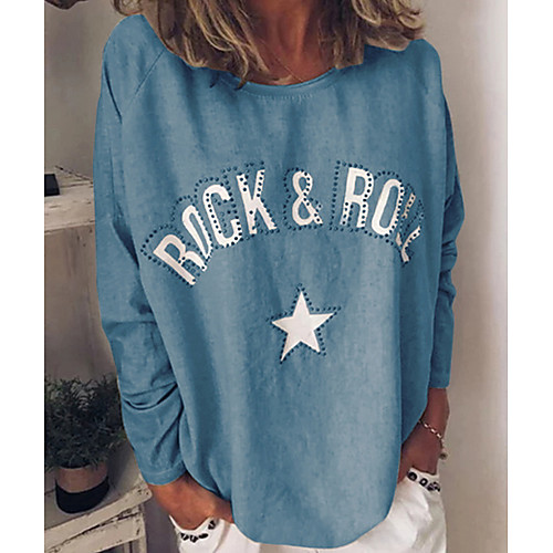 

Women's T shirt Letter Long Sleeve Print Round Neck Tops Basic Top Black Purple Yellow