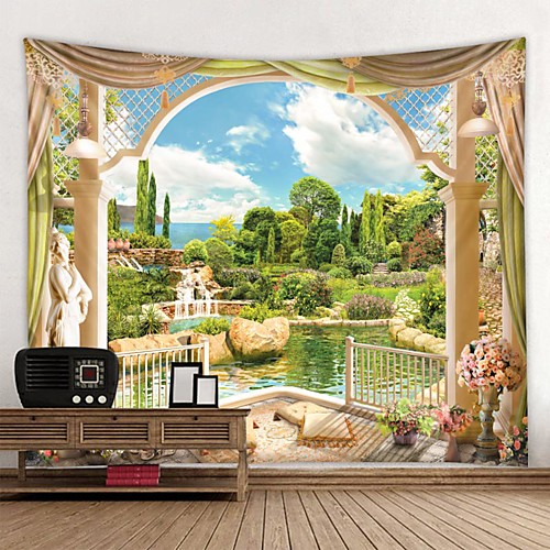 

Garden Scener Outside The Window Printed Tapestry Decorative Mandala Tapestry Indian Home Decor Big Hippie Wall Hanging Blanket