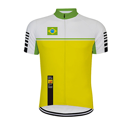 

21Grams Men's Short Sleeve Cycling Jersey Green / Yellow Brazil National Flag Bike Jersey Top Mountain Bike MTB Road Bike Cycling UV Resistant Breathable Quick Dry Sports Clothing Apparel / Stretchy