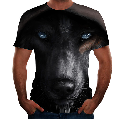 

Men's Plus Size Color Block 3D T-shirt Basic Going out Weekend Round Neck Gray / Short Sleeve / Animal