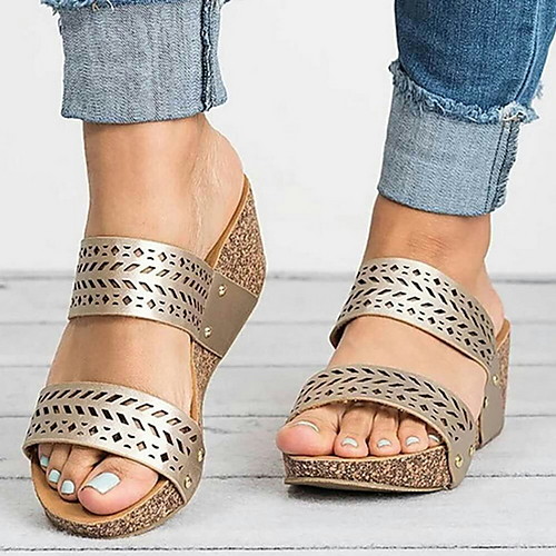 

Women's Sandals Wedge Sandals Heel Sandals Summer Wedge Heel Open Toe Daily PU White / Black / Gold