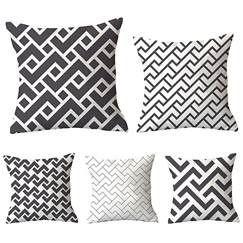 

5 pcs Polyester Pillow Cover, Plaid / Checkered Geometric Simple Classic Square Traditional Classic