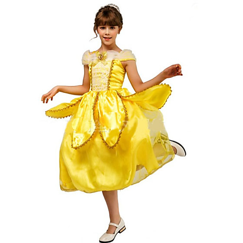 

Belle Cosplay Costume Flower Girl Dress Kid's Girls' A-Line Slip Dresses Vacation Dress Christmas Halloween Carnival Festival / Holiday Tulle Cotton Yellow Easy Carnival Costumes Lace