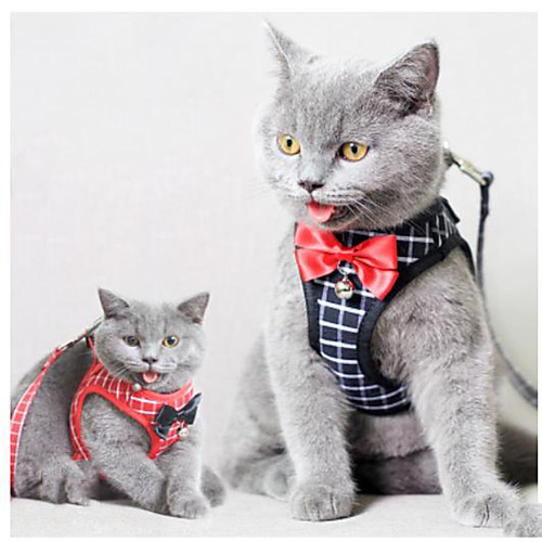 

Cat Harness Leash Adjustable Soft Safety Plaid / Check Cotton Black / White Black Red Pink Khaki 2pcs