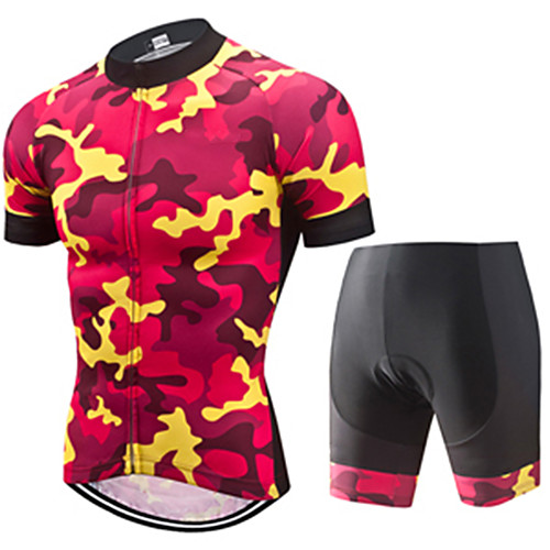 

21Grams Men's Short Sleeve Cycling Jersey with Shorts Red / Yellow Camo / Camouflage Bike Clothing Suit UV Resistant Breathable 3D Pad Quick Dry Sweat-wicking Sports Solid Color Mountain Bike MTB