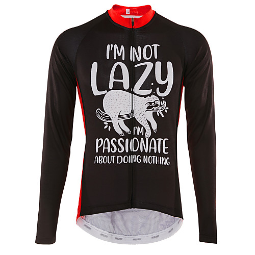 

21Grams Animal Sloth Men's Long Sleeve Cycling Jersey - Black / Red Bike Jersey Top UV Resistant Breathable Quick Dry Sports Winter 100% Polyester Mountain Bike MTB Road Bike Cycling Clothing Apparel