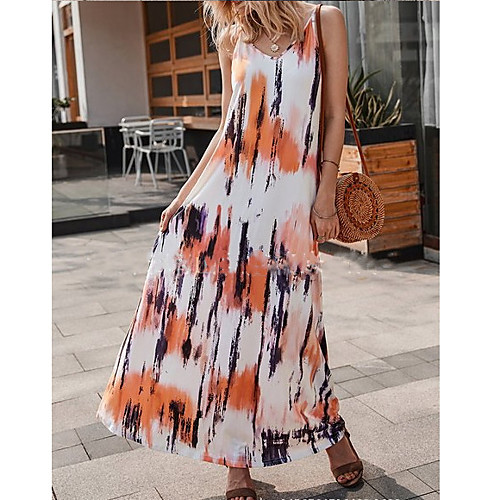 

Women's A Line Dress - Sleeveless Print Tie Dye Spring Summer Strap Maxi Dress Holiday Home Brown S M L XL XXL XXXL XXXXL XXXXXL