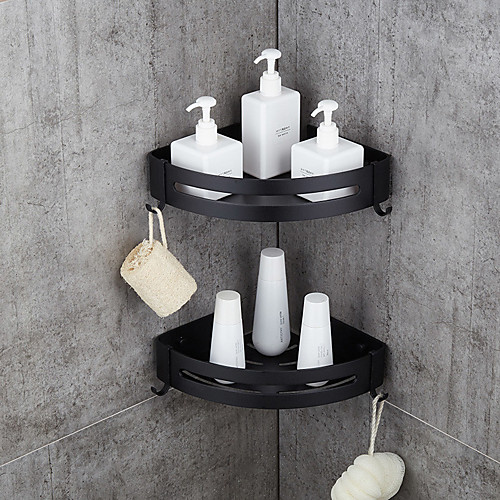 

Bathroom Shelf Space Aluminum Brushed Black and Silvery Wall Mount Triangle Shower Corner Storage Rack Bath Accessories Single Layer
