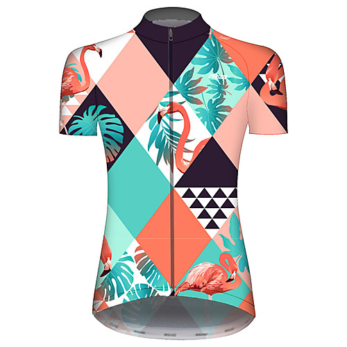 

21Grams Women's Short Sleeve Cycling Jersey BlueYellow Plaid Checkered Flamingo Floral Botanical Bike Jersey Top Mountain Bike MTB Road Bike Cycling UV Resistant Breathable Quick Dry Sports Clothing