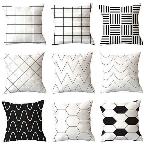 

Set of 9 Polyester Pillow Cover, Geometric Geometic Simple Classic Square Traditional Classic Throw Pillow