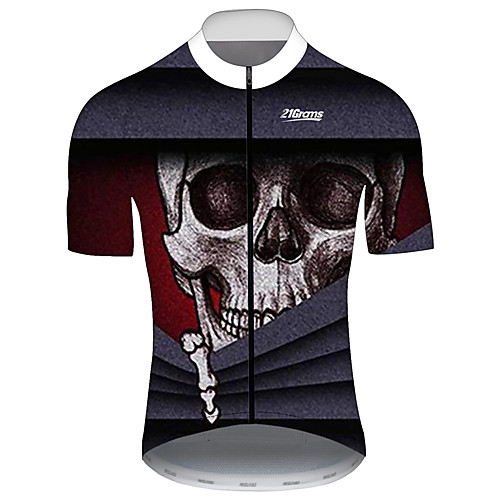 

21Grams Men's Short Sleeve Cycling Jersey Black / Red Solid Color Novelty Skull Bike Jersey Top Mountain Bike MTB Road Bike Cycling UV Resistant Breathable Quick Dry Sports Clothing Apparel
